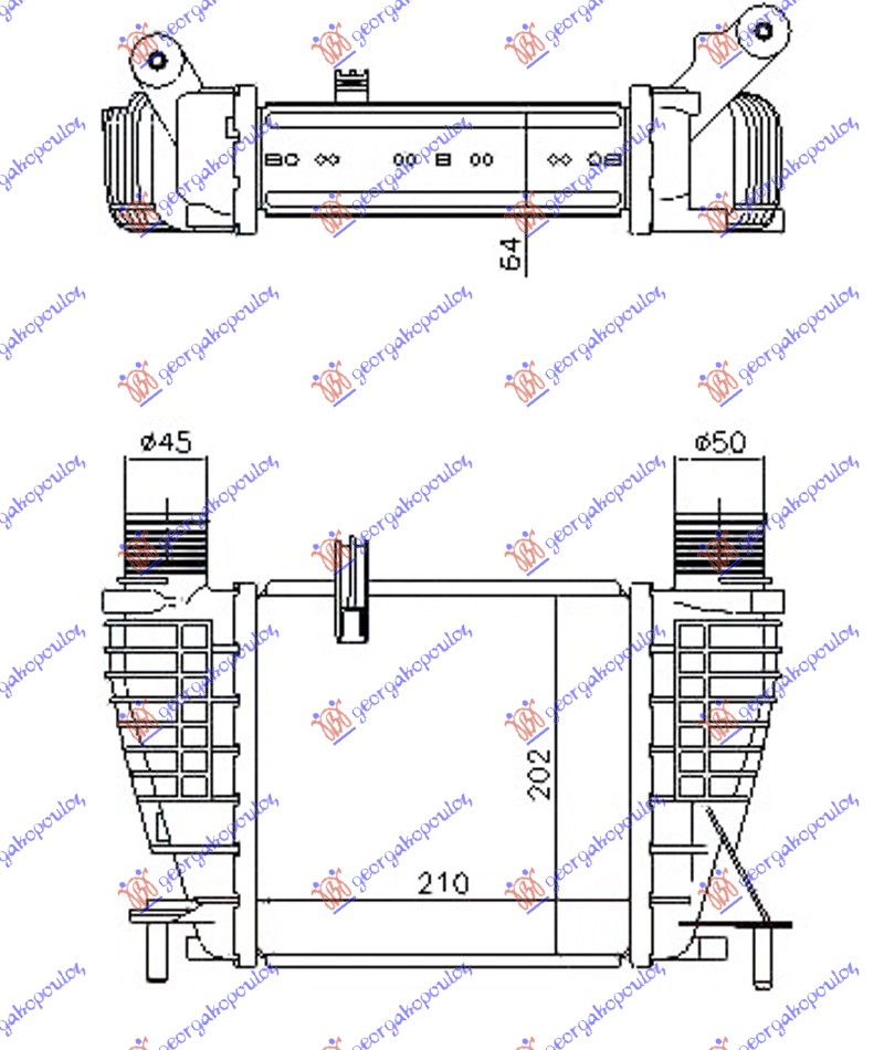 Radiator intercooler 1.5 diesel (210x205x64)