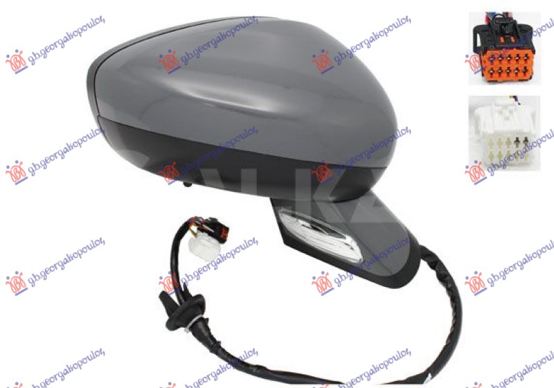 Oglindă electrică încălzită rabatabilă grunduită (cu semnalizare și lampă de picioare) (sticlă convexă)