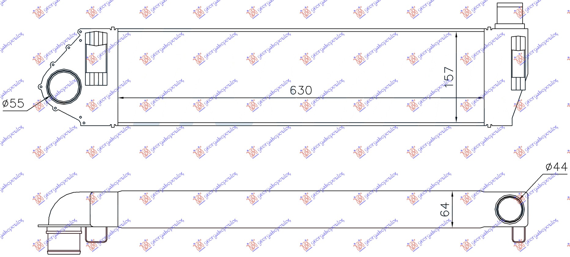 Radiator intercooler 1.9 automatic 2.0DCI manual-automatic (630x157x64)